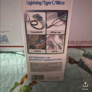 100W Transparent Chip 3-in-1 Charging Cable